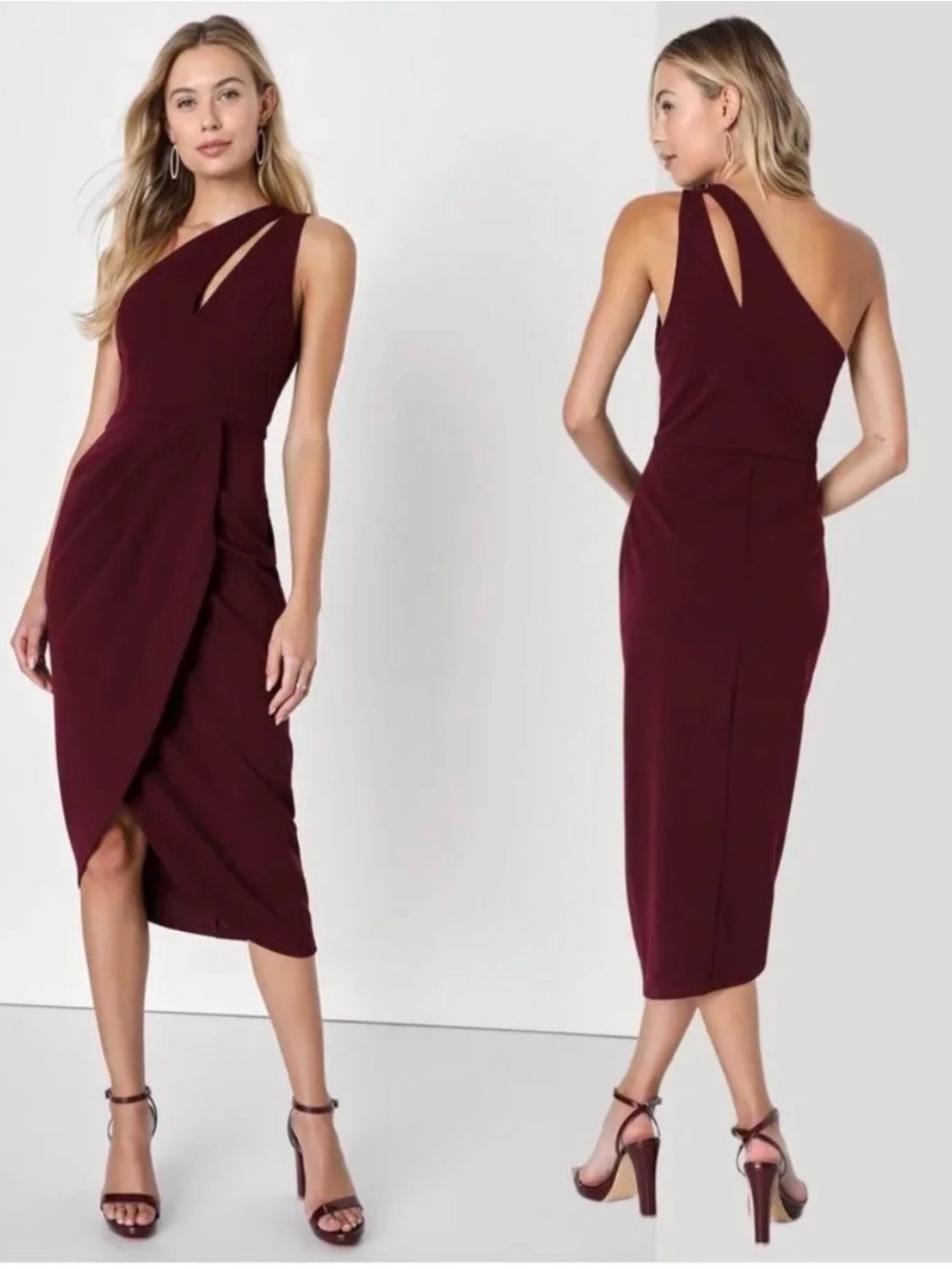 Lulu's One-Shoulder Wine Sheath Dress